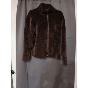 Rafaella Women's Brown Zip-up Sweater, Vintage Jacket, Long Sleeves, Soft & Cozy